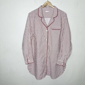 Striped Red & White Cotton Nightshirt - Women’s Sleepwear